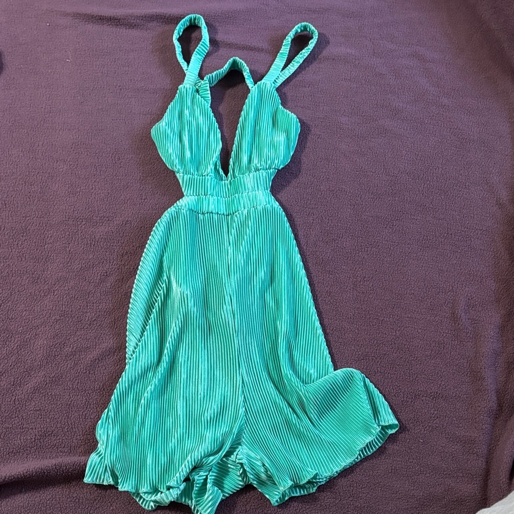 Teal Pleated Jumpsuit